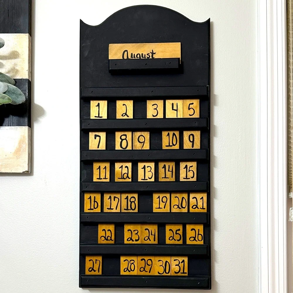 Vintage Up Cycled Handmade Black Wood Wall Calendar